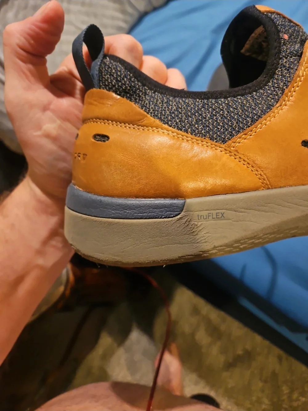 Rockport Steel Toe Men’s gray Knit Sneakers with Tan Leather Tabs